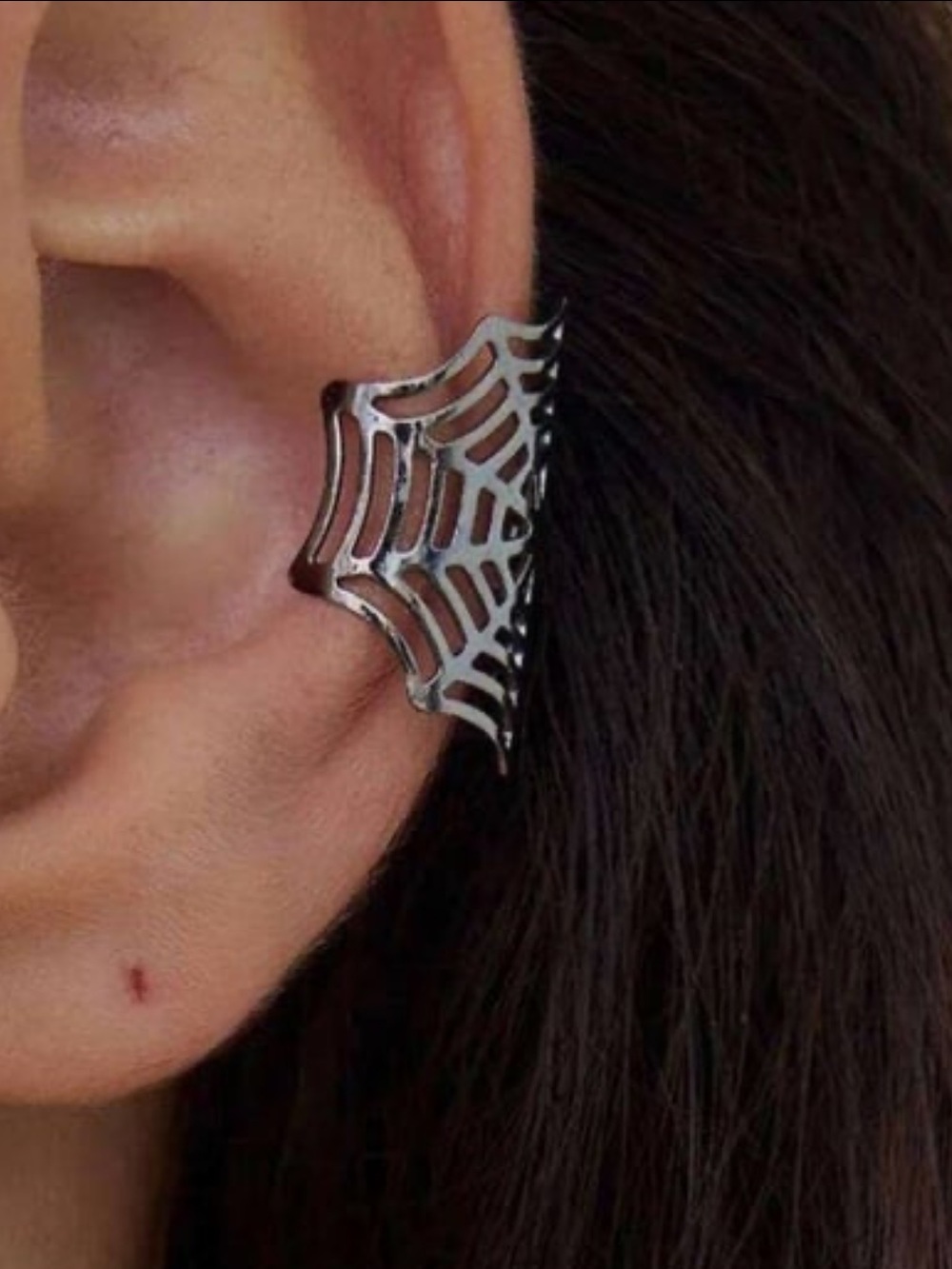 Black Spider Web Ear Cuff Non pierced earring clip on spooky new pair set Webb